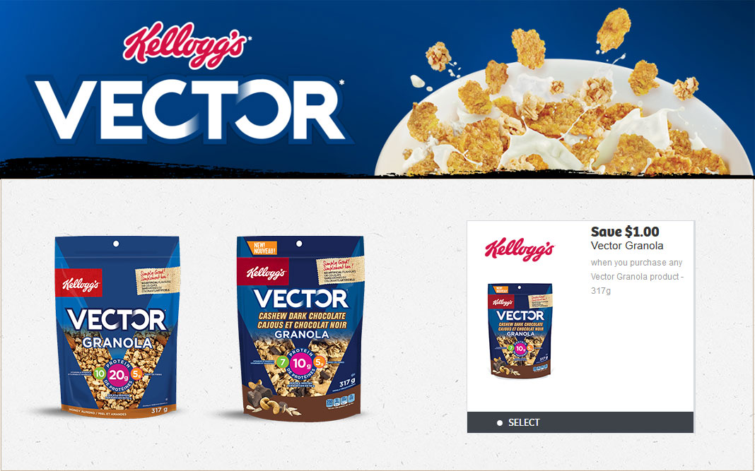 Kellogg's Vector Granola Coupons available now webSaver.ca