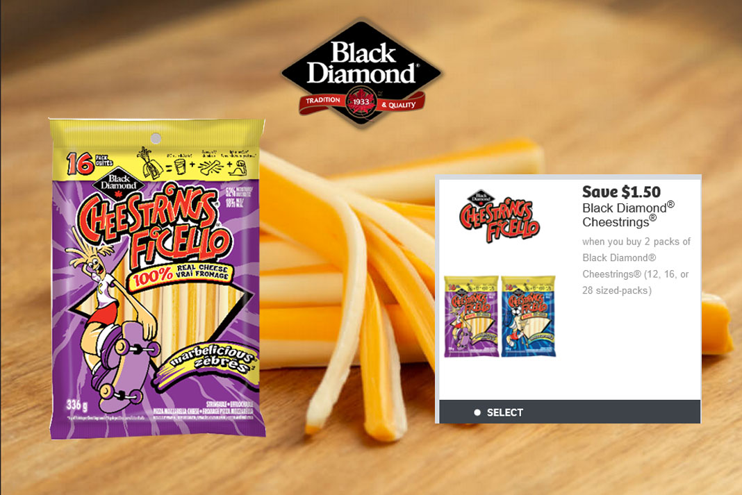 Save 1.50 when you buy 2 packs of Black Diamond Cheestrings (12, 16